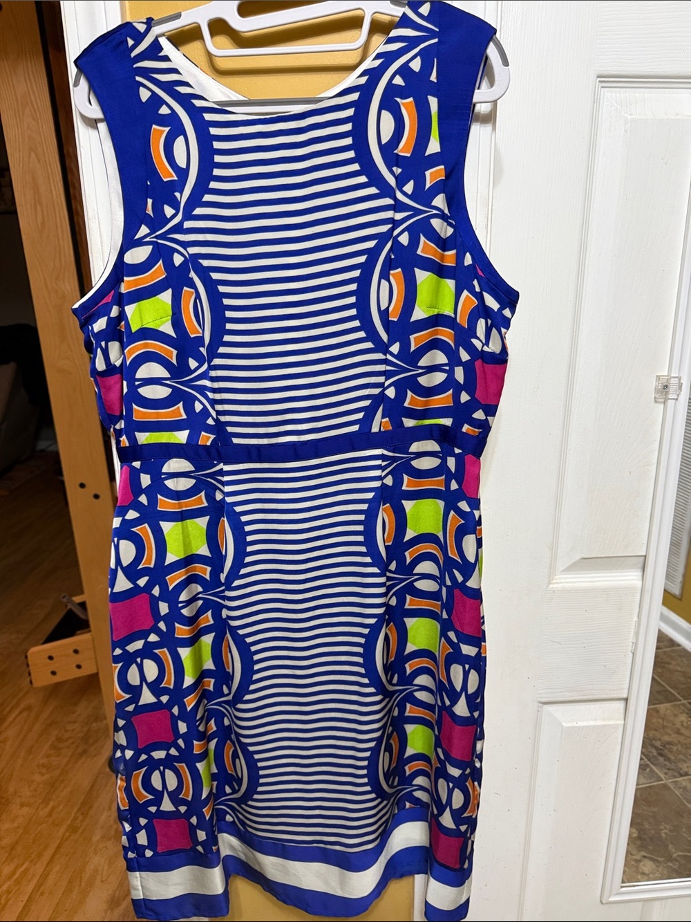Robbie Bee Geometric Stripe Sheath Dress Blue Multicolor Size 12